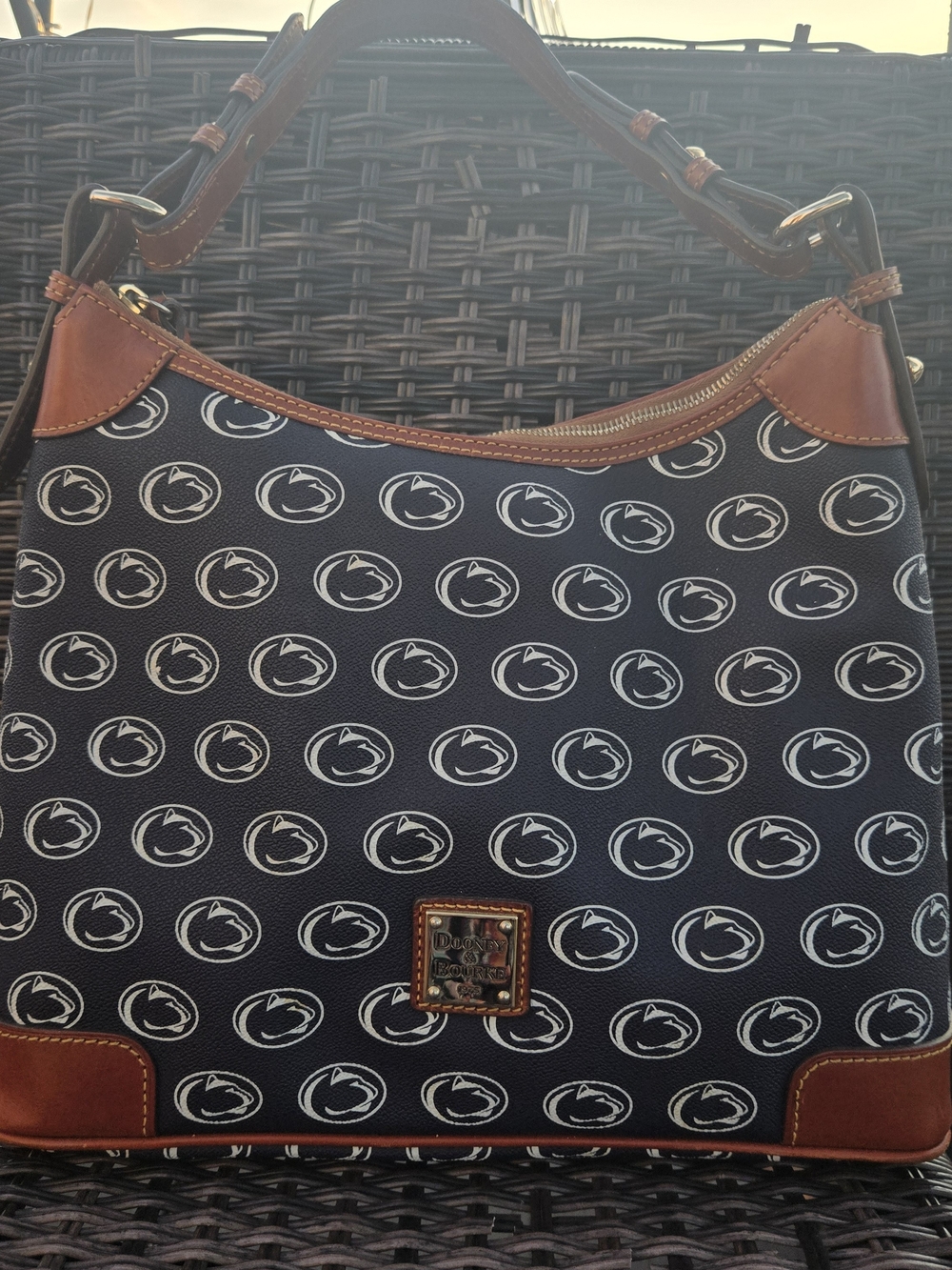 Dooney & Bourke Navy Penn State Hobo Bag with Brown Trim